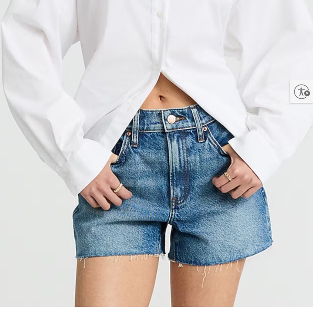 Express High Waisted Medium Wash 50/50 Rigid Stretch Dad Jean Shorts